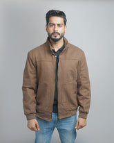 Men's Luxury Wool Blend Bomber Jacket with Faux Fur Shearling Collar